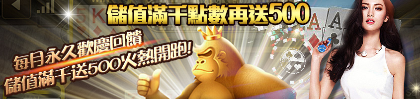 play娛樂城-新舊會員儲值$1000即贈送$500點!