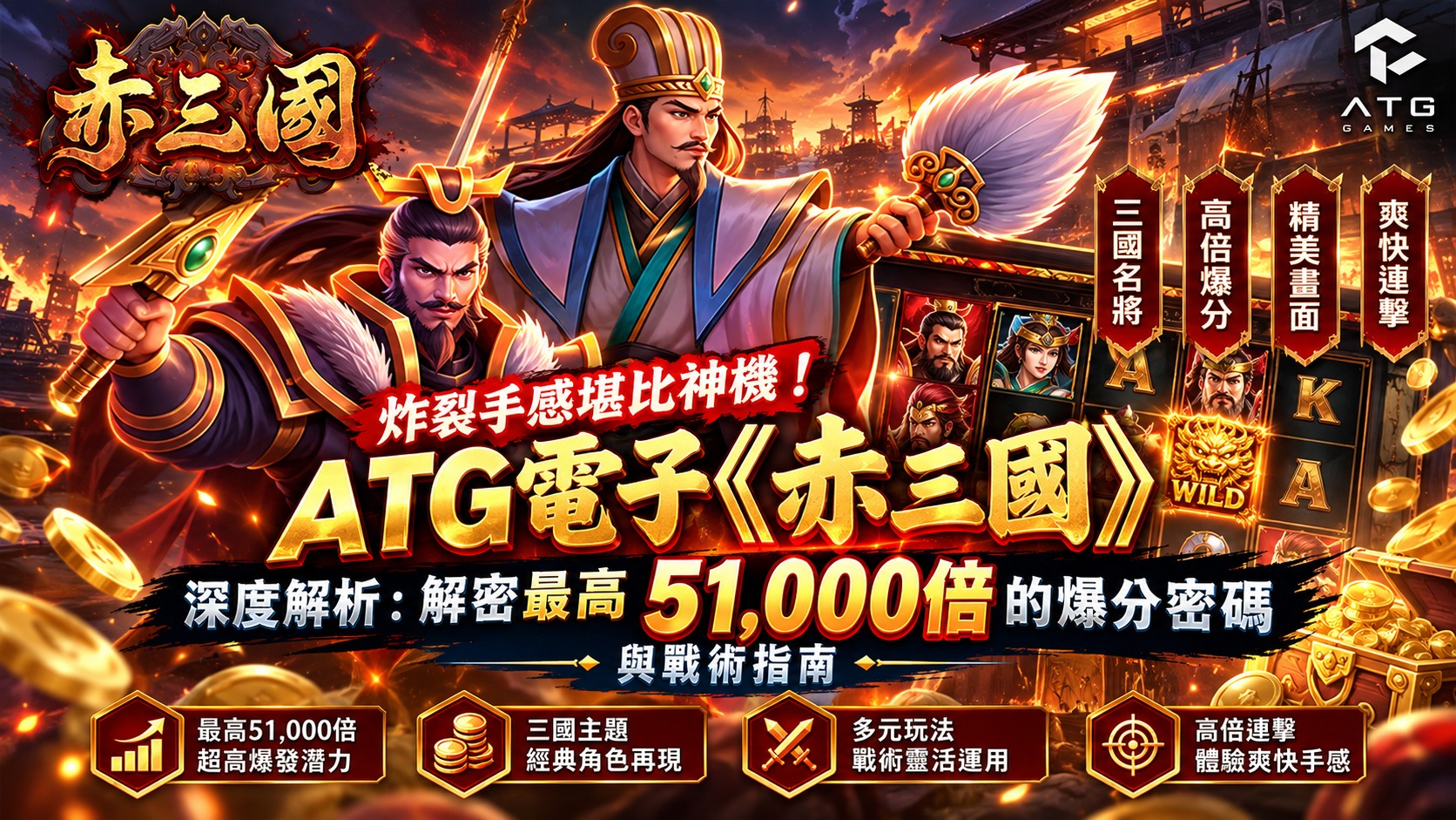 炸裂手感堪比神機!ATG電子赤三國 深度解析:解密最高51,000倍的爆分密碼與戰術指南