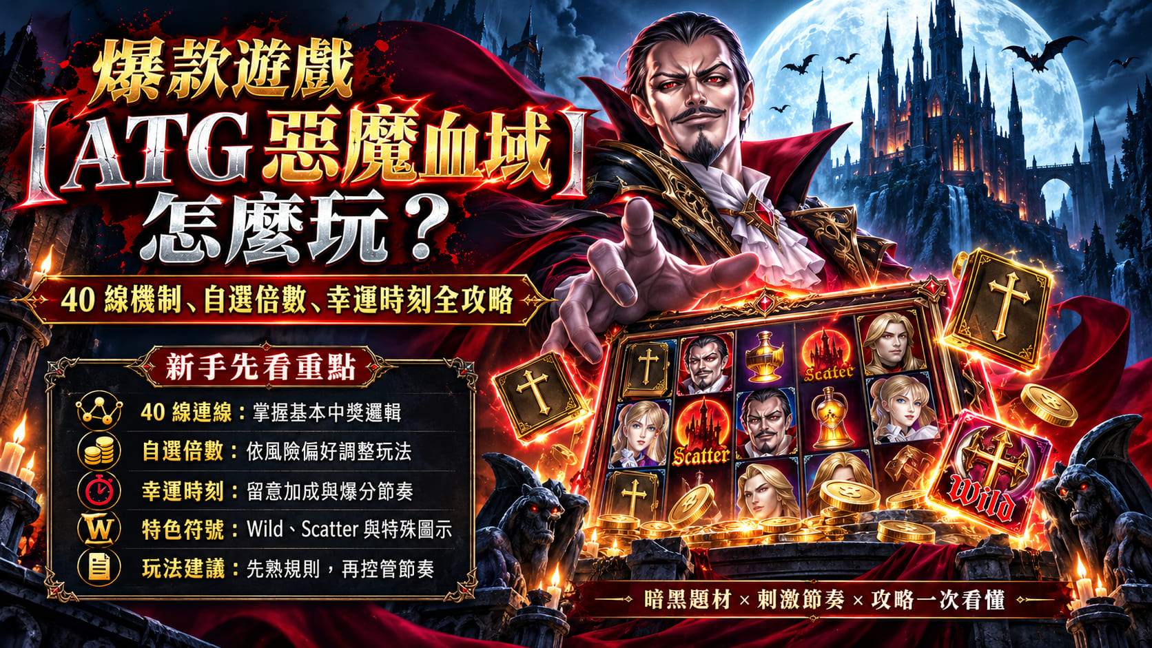 爆款遊戲【ATG惡魔血域】怎麼玩?40線機制、自選倍數、幸運時刻全攻略